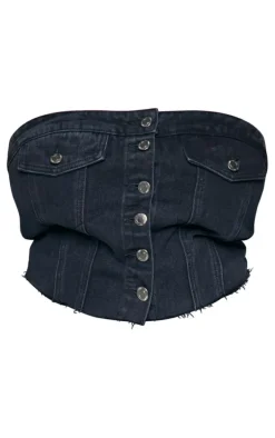 Plus Black Corset Button Up Crop Top