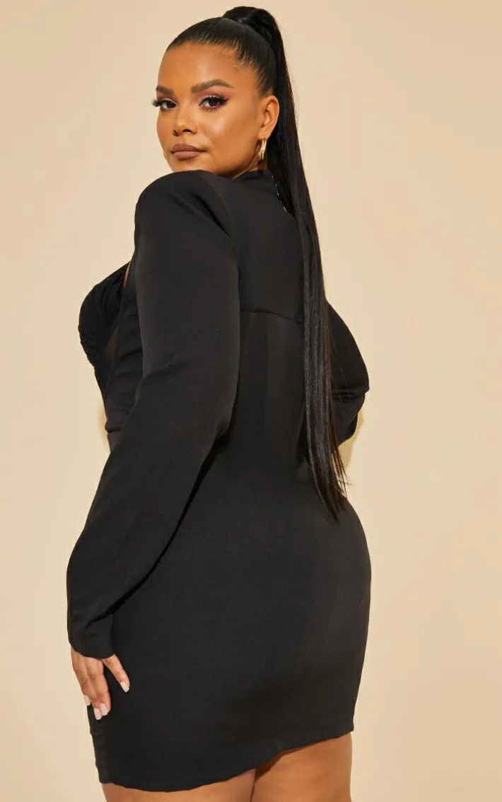 Plus Black Corset Cross Front Bodycon Dress
