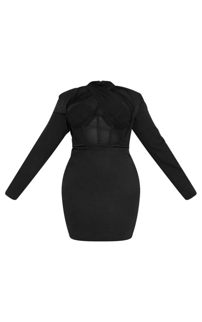 Plus Black Corset Cross Front Bodycon Dress