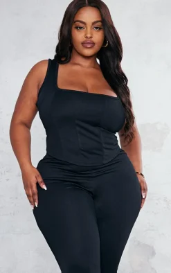 Plus Black Corset Detail Strappy Top