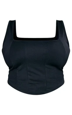 Plus Black Corset Detail Strappy Top