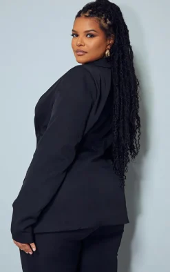 Plus Black Corset Waist Detail Blazer