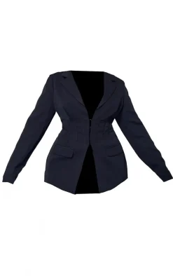 Plus Black Corset Waist Detail Blazer