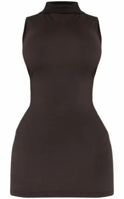 Plus Black Cotton High Roll Neck Mini Dress