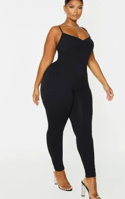 Plus Black Cotton Ruched Bust Jumpsuit