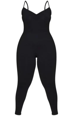 Plus Black Cotton Ruched Bust Jumpsuit