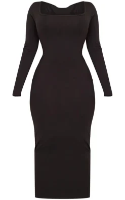 Plus Black Cotton Square Neck Maxi Dress