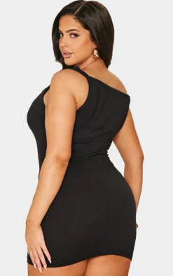 Plus Black Cotton Twist Shoulder Mini Dress