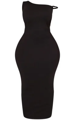 Plus Black Cotton Twist Shoulder Maxi Dress