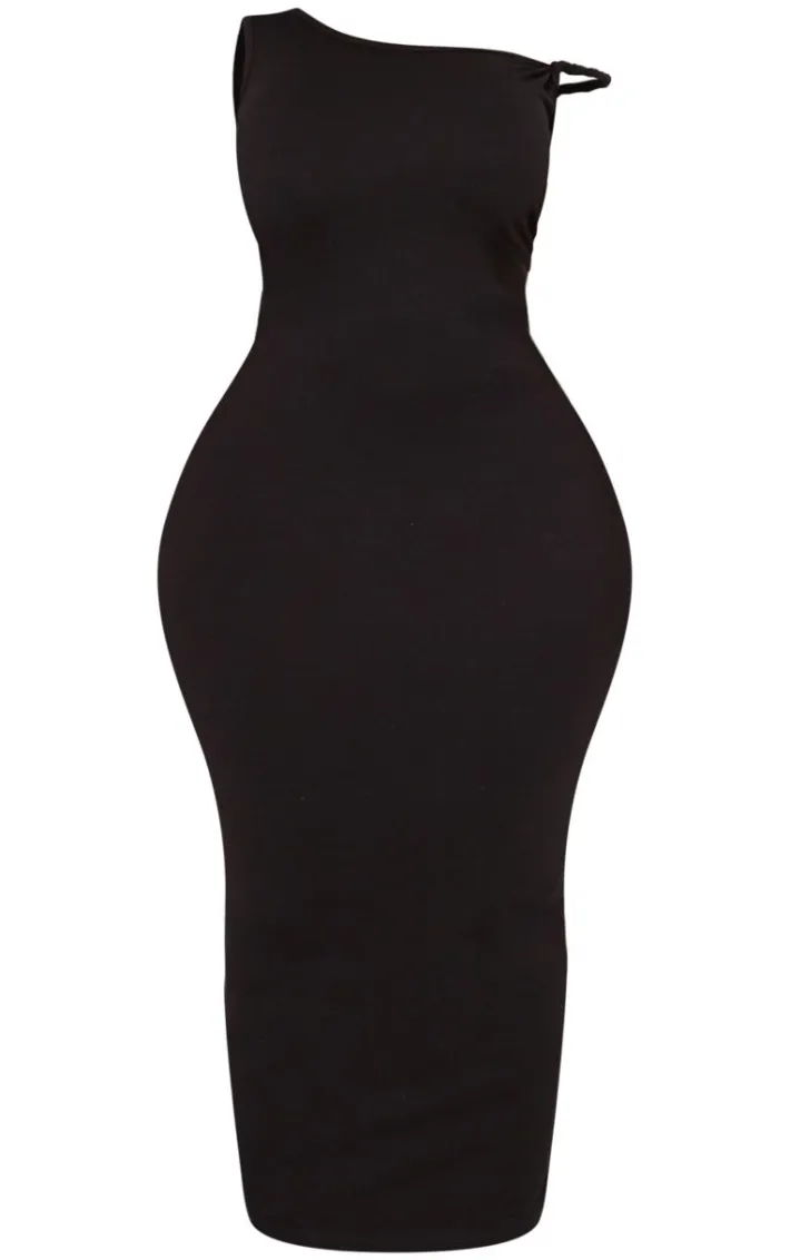 Plus Black Cotton Twist Shoulder Maxi Dress