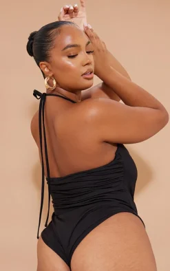 Plus Black Cowl Neck Swimsuit