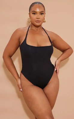 Plus Black Cowl Neck Swimsuit