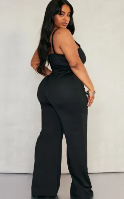 Plus Black Crepe Seam Detail Jumpsuit