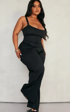 Plus Black Crepe Seam Detail Jumpsuit