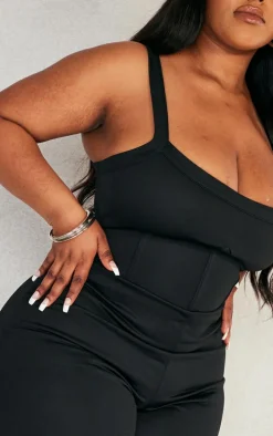 Plus Black Crepe Seam Detail Jumpsuit