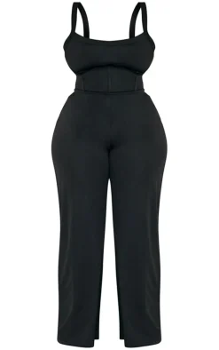 Plus Black Crepe Seam Detail Jumpsuit