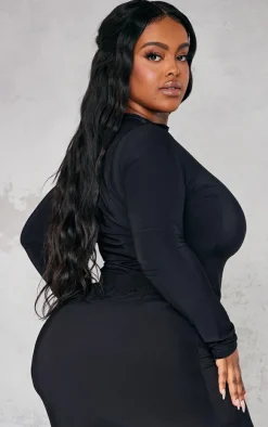 Plus Black Crew Neck Slinky Long Sleeve Top