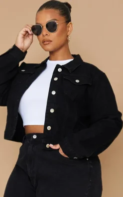 Plus Black Crop Denim Jacket