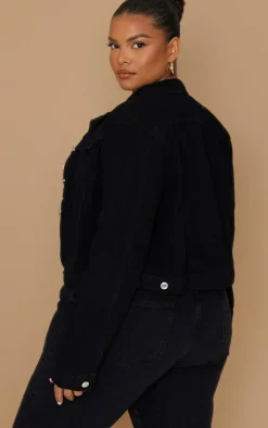 Plus Black Crop Denim Jacket