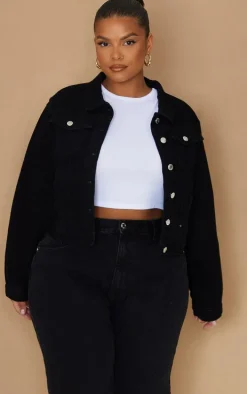 Plus Black Crop Denim Jacket