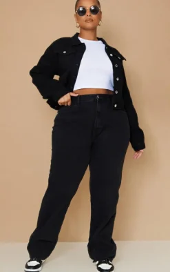 Plus Black Crop Denim Jacket