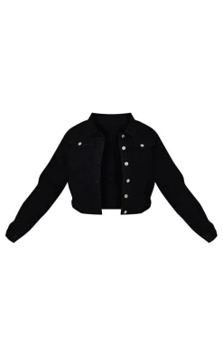 Plus Black Crop Denim Jacket