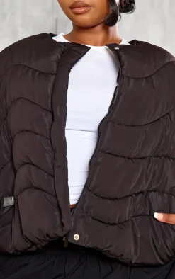Plus Black Cropped Round Neck Puffer Jacket