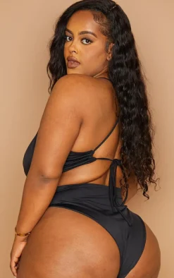 Plus Black Cross Front Cut Out Swimsuit