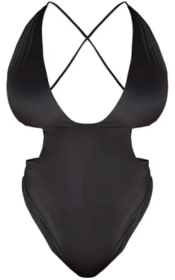 Plus Black Cross Front Cut Out Swimsuit