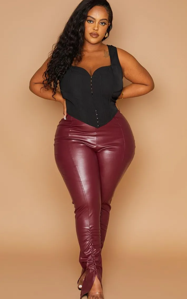 Plus Black Curved Hem Corset Top