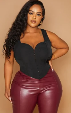 Plus Black Curved Hem Corset Top