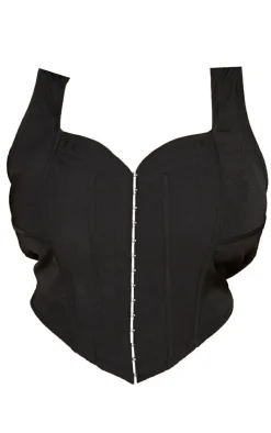 Plus Black Curved Hem Corset Top