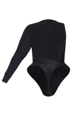 Plus Black Cut Out Ring Detail Long Sleeve Bodysuit