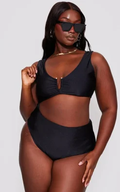 Plus Black Cut Out Trim Detail Swimsuit