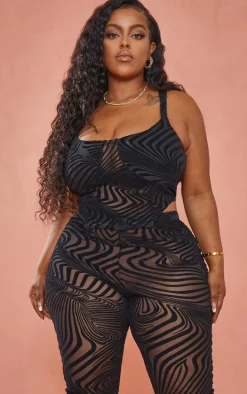 Plus Black Devore Crop Top