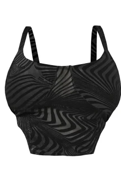 Plus Black Devore Crop Top