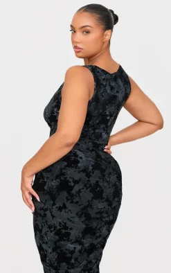 Plus Black Devore Detail Sleeveless Long Top