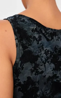 Plus Black Devore Detail Sleeveless Long Top