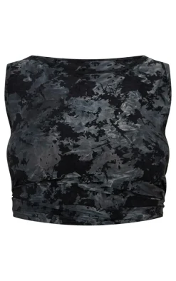 Plus Black Devore Detail Sleeveless Long Top