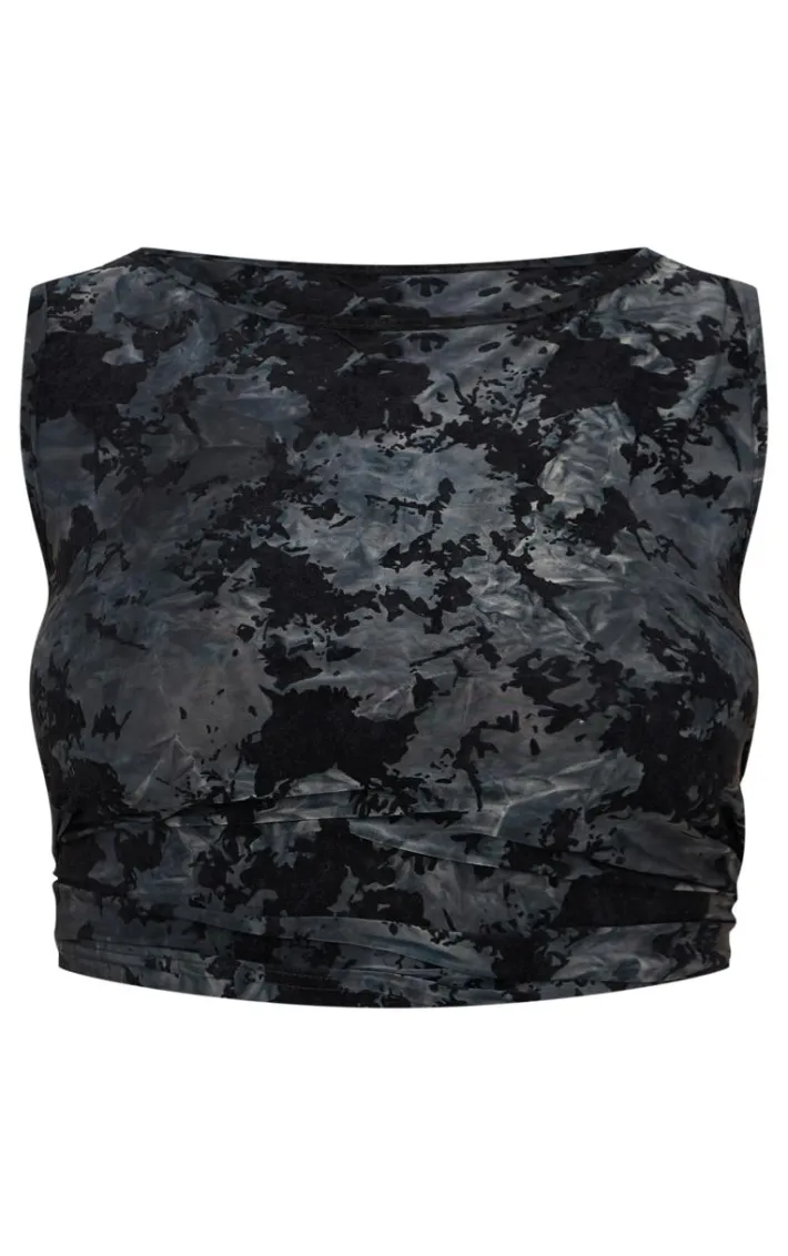 Plus Black Devore Detail Sleeveless Long Top