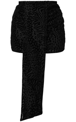 Plus Black Devore Drape Front Mini Skirt