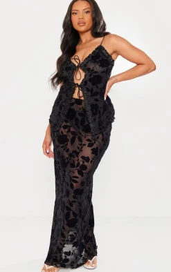 Plus Black Devore Maxi Skirt