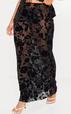 Plus Black Devore Maxi Skirt