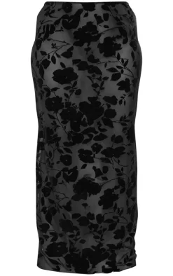 Plus Black Devore Maxi Skirt