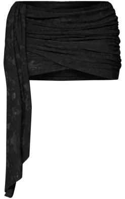 Plus Black Devore Ruched Drape Detail Mini Skirt