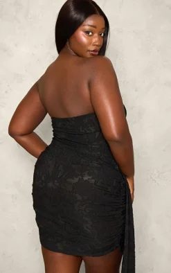 Plus Black Devore Wrap Bandeau Top