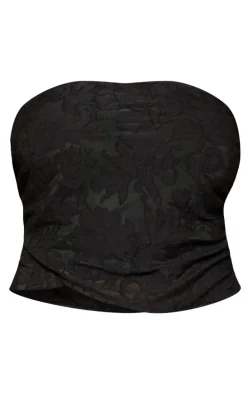 Plus Black Devore Wrap Bandeau Top