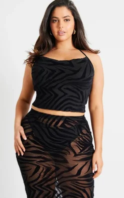 Plus Black Devore Zebra Print Midi Skirt