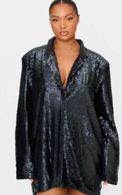 Plus Black Diamante Blazer Dress