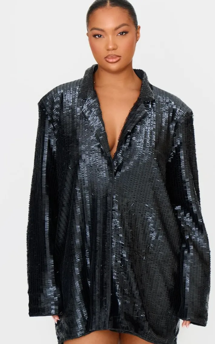 Plus Black Diamante Blazer Dress